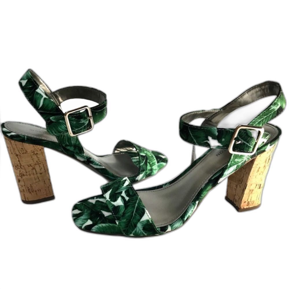 Worthington Baldwin Green Tropical Leaf Print Sandals Womens 6.5 NIB Heels